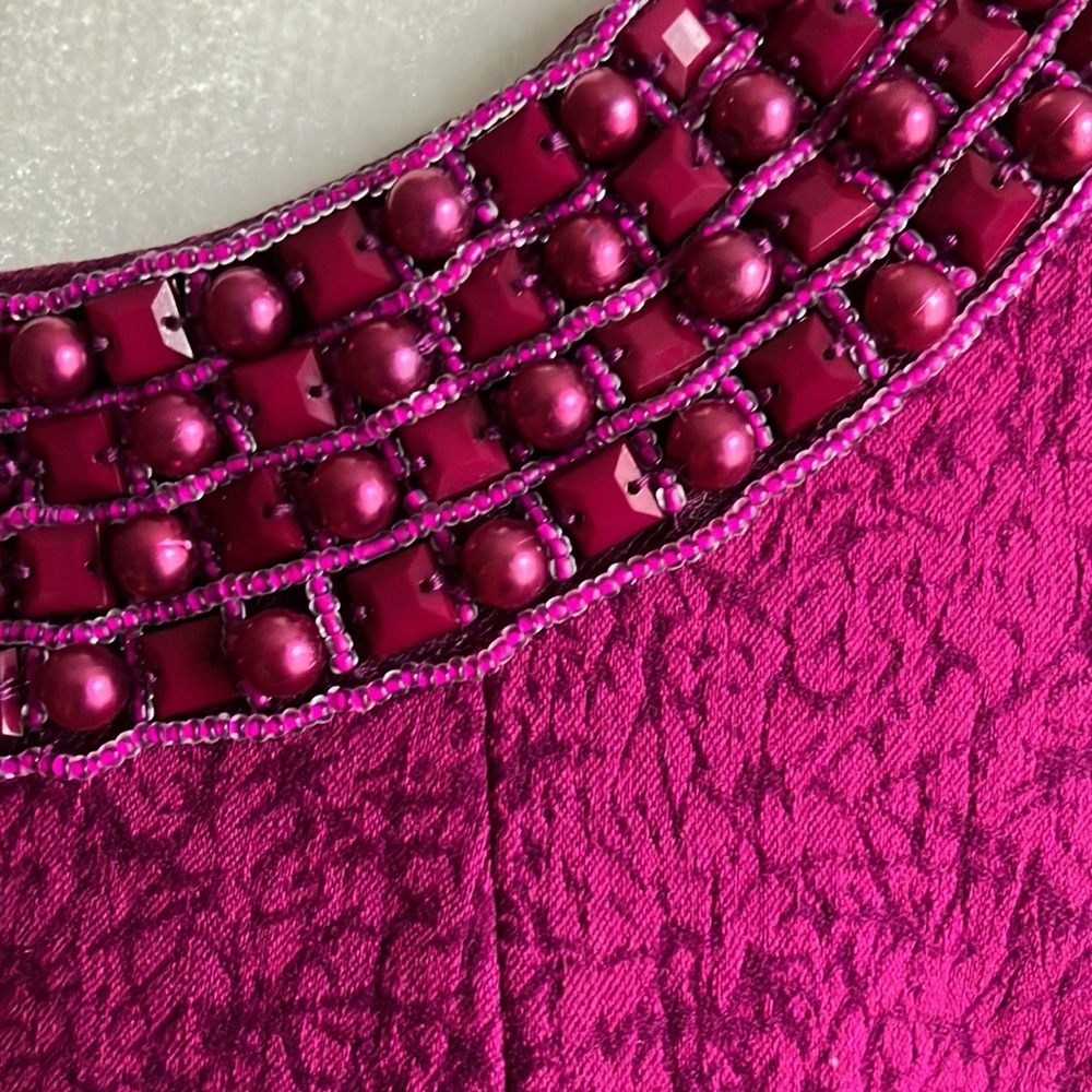 Beautiful fuschia beaded neckline Adrianna Papell dress 6 - Picture 4 of 13
